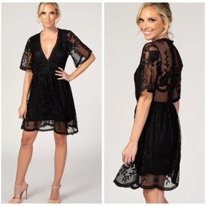 NWT Aooksmery Black Lace Overlay Mini Dress | Medium